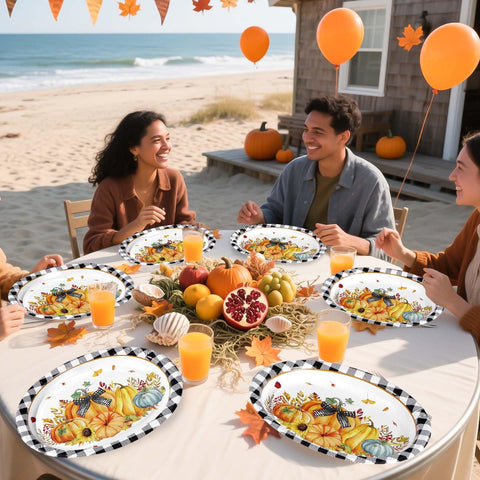 50Pcs Autumn Orange Pumpkin Oval Paper Plates - Grencian