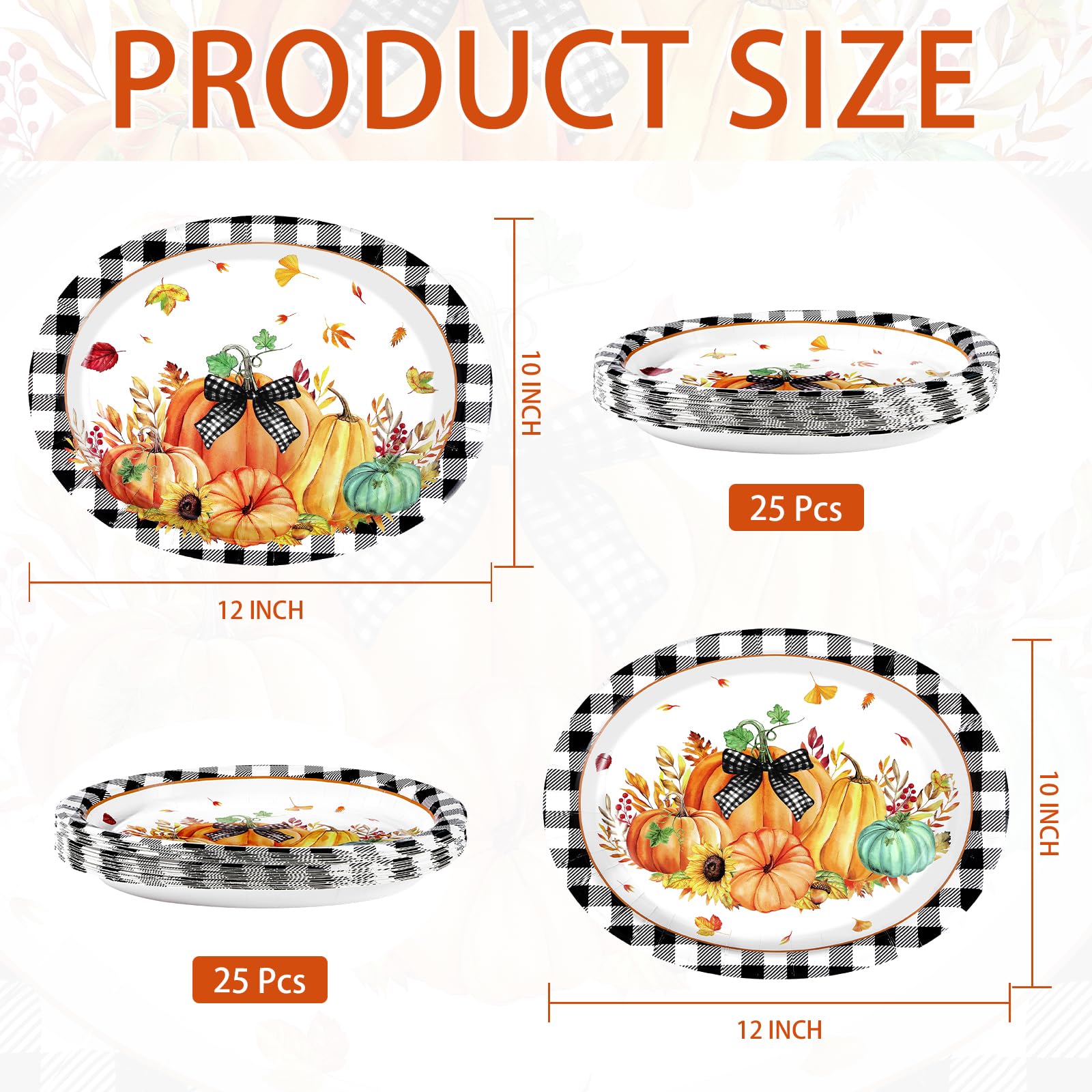 50Pcs Autumn Orange Pumpkin Oval Paper Plates - Grencian