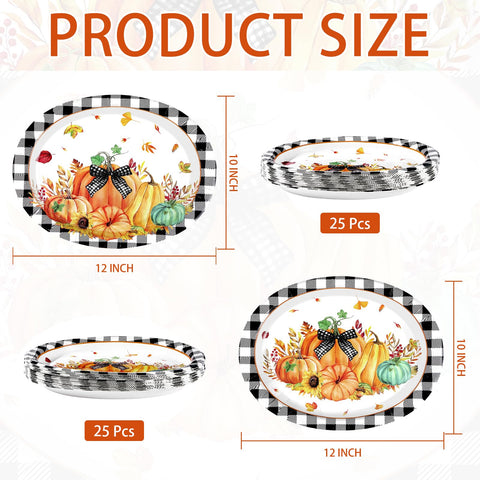 50Pcs Autumn Orange Pumpkin Oval Paper Plates - Grencian