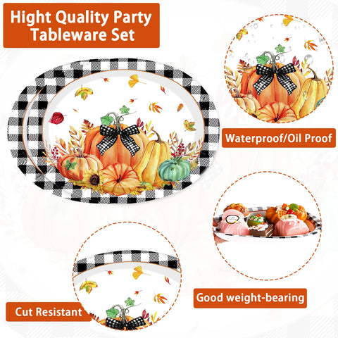50Pcs Autumn Orange Pumpkin Oval Paper Plates - Grencian
