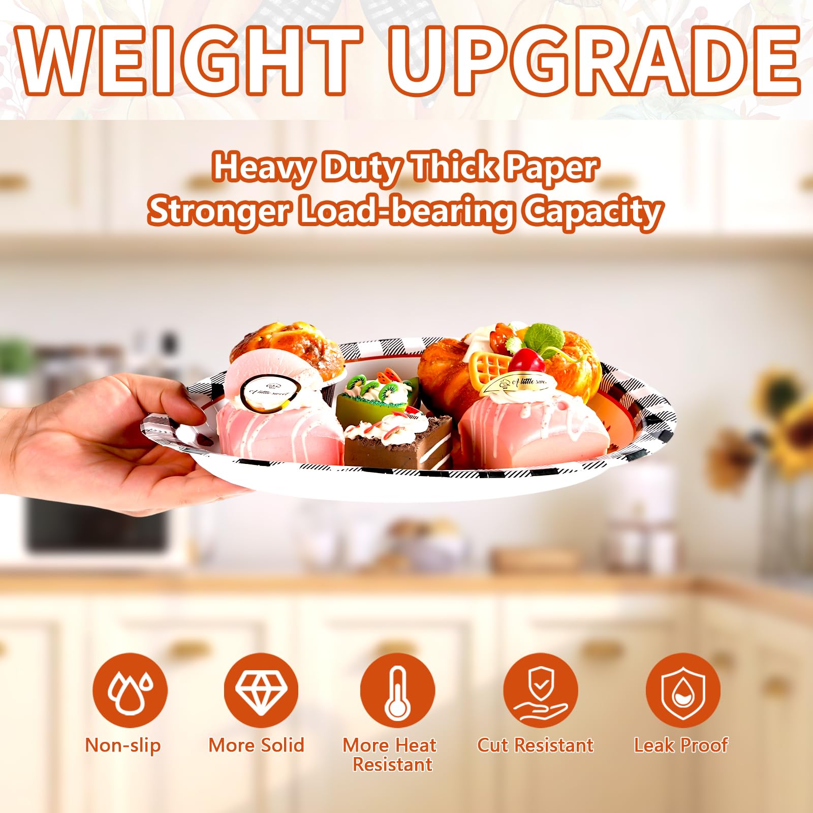 50Pcs Autumn Orange Pumpkin Oval Paper Plates - Grencian