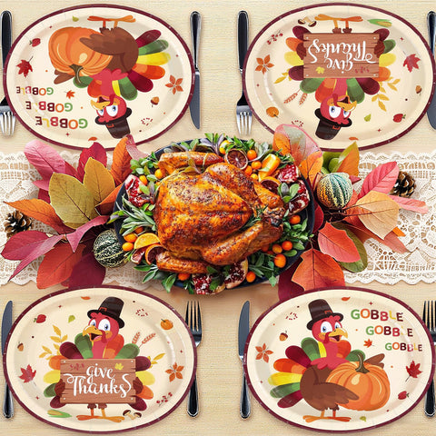 50Pcs Autumn Turkey Oval Paper Plates - Grencian
