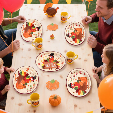 50Pcs Autumn Turkey Oval Paper Plates - Grencian