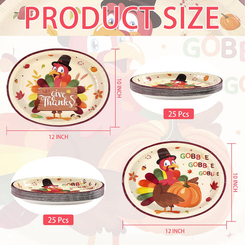 50Pcs Autumn Turkey Oval Paper Plates - Grencian