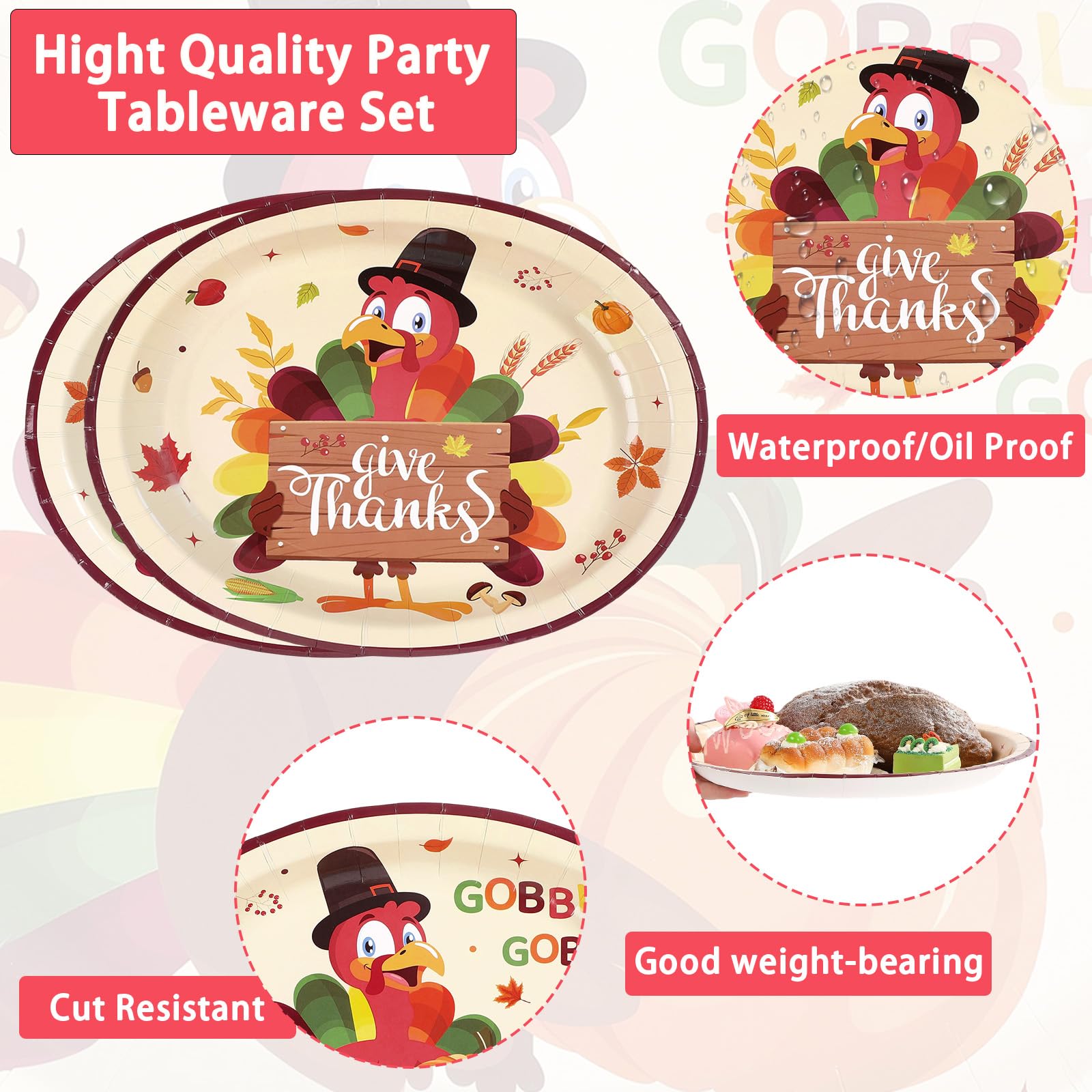 50Pcs Autumn Turkey Oval Paper Plates - Grencian