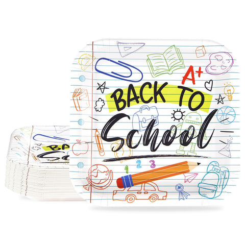 50Pcs Back to School Square Paper Plates