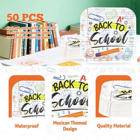 50Pcs Back to School Square Paper Plates