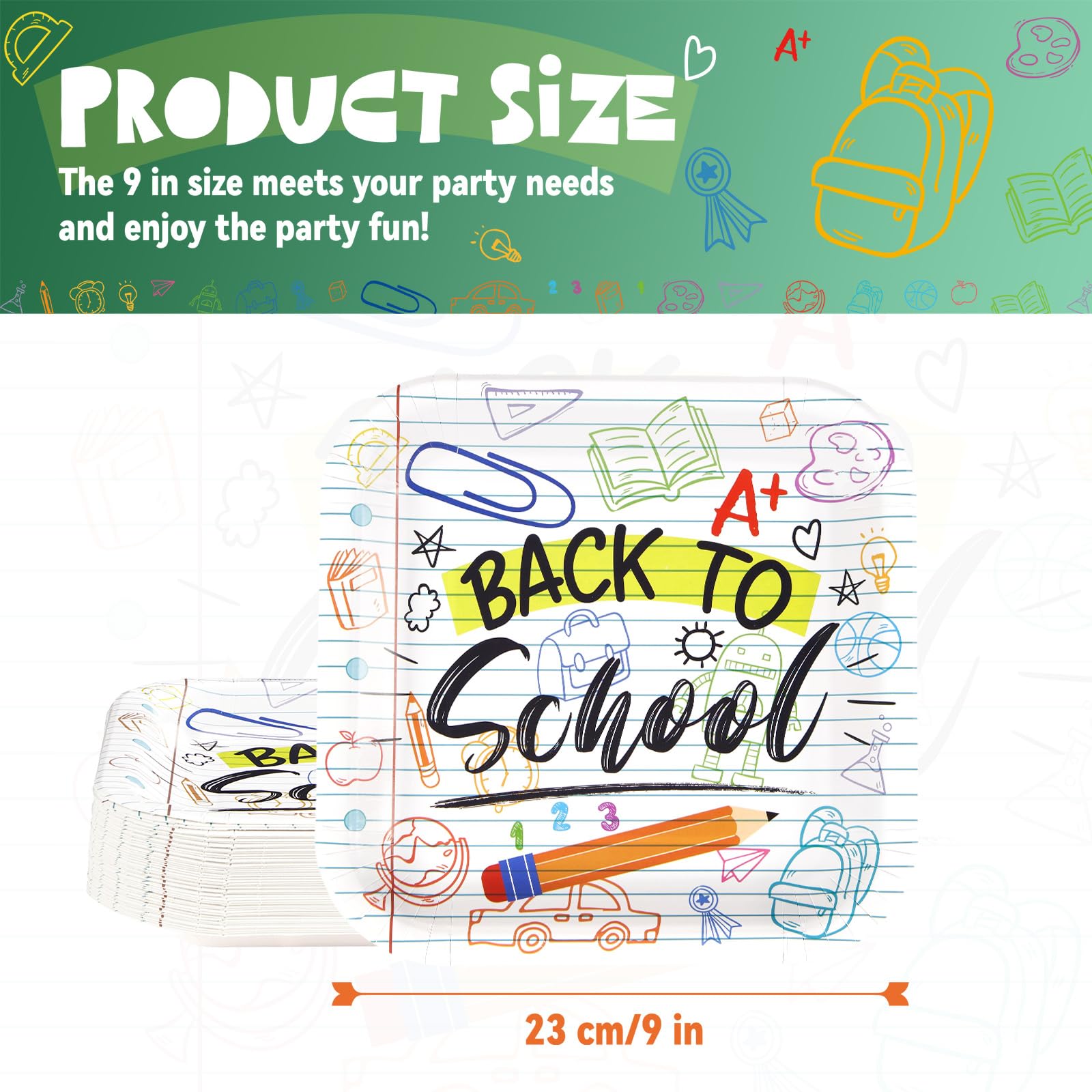 50Pcs Back to School Square Paper Plates