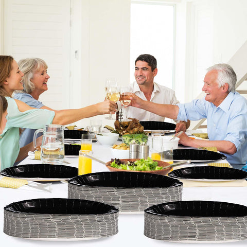 50Pcs Black Oval Paper Plates - Grencian
