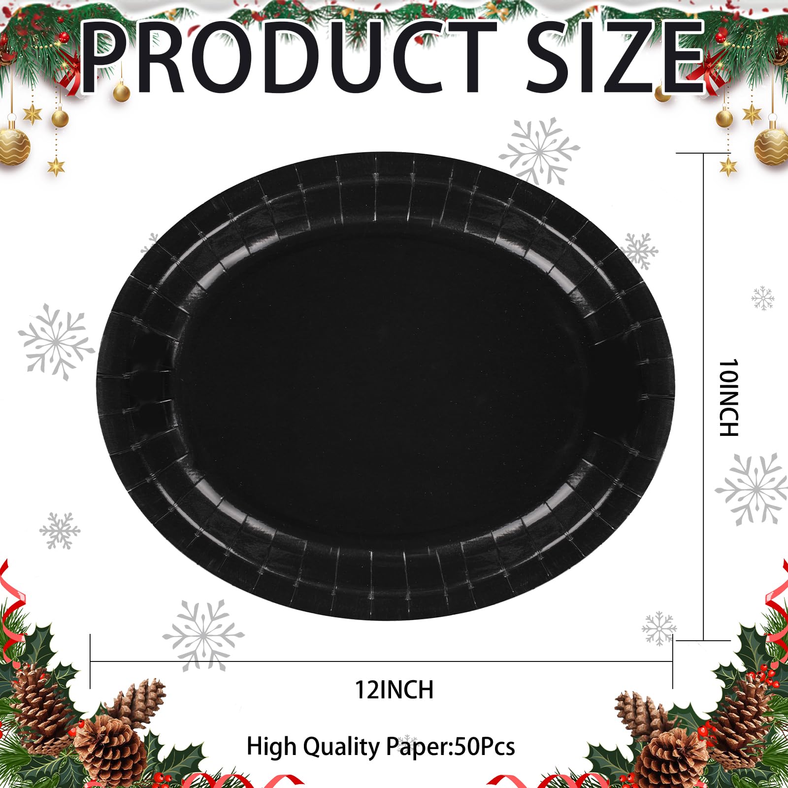 50Pcs Black Oval Paper Plates - Grencian