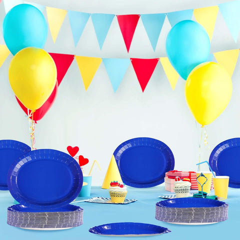 50Pcs Blue Oval Paper Plates - Grencian