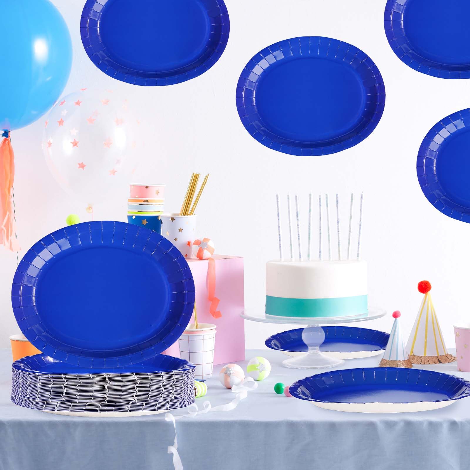 50Pcs Blue Oval Paper Plates - Grencian