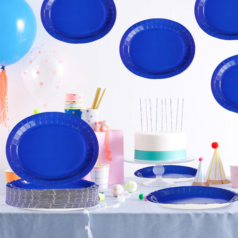 50Pcs Blue Oval Paper Plates - Grencian