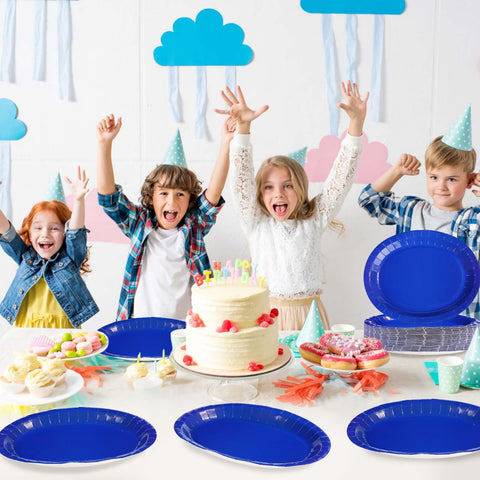 50Pcs Blue Oval Paper Plates - Grencian