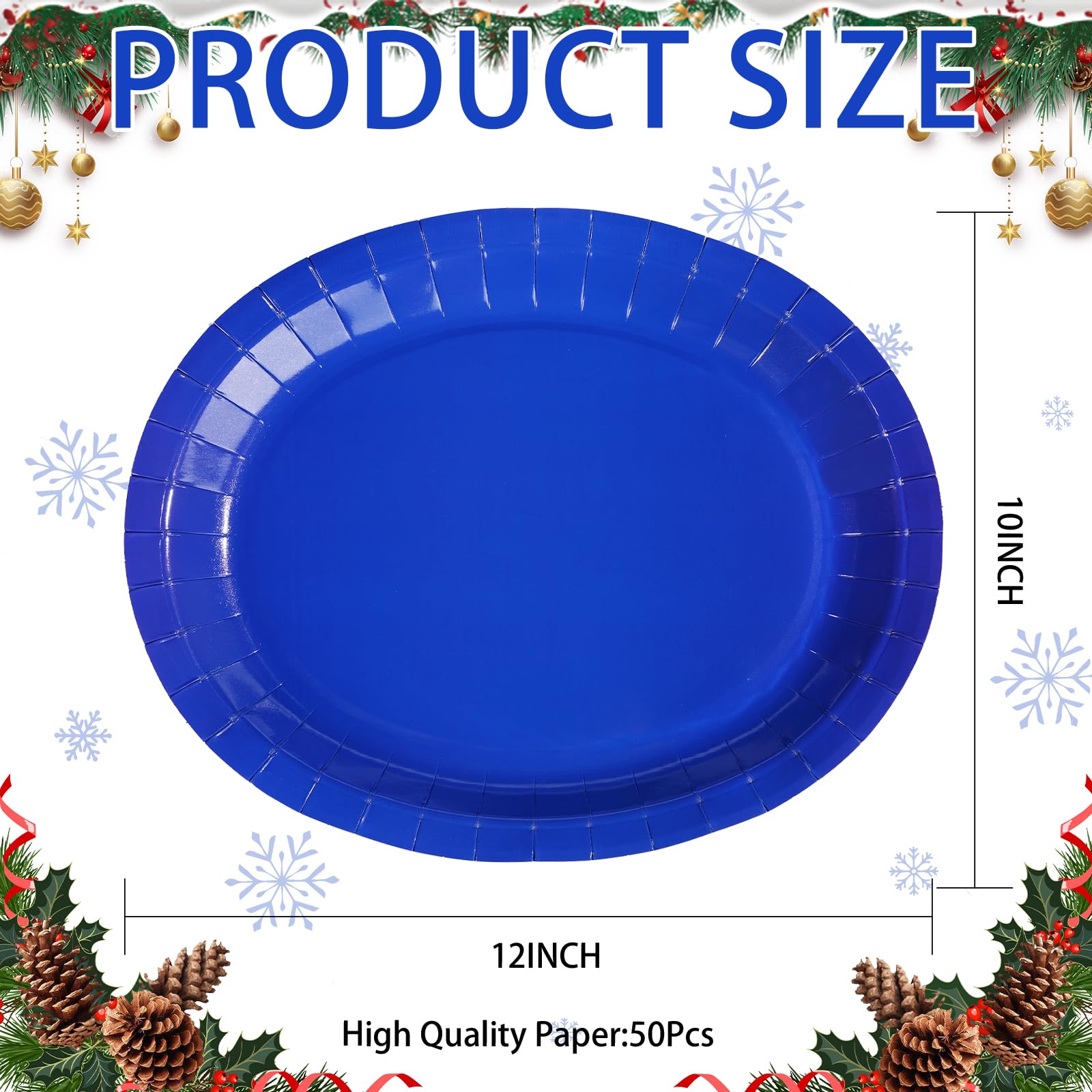 50Pcs Blue Oval Paper Plates - Grencian