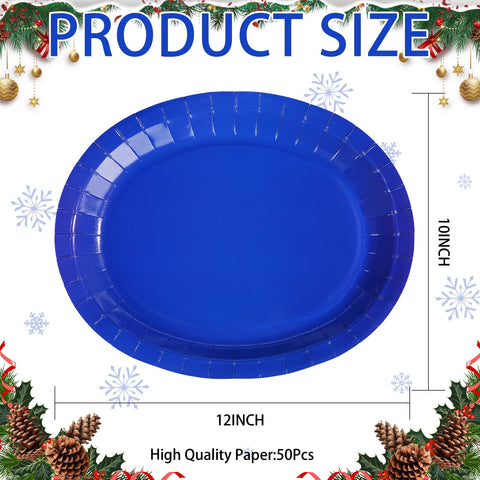 50Pcs Blue Oval Paper Plates - Grencian