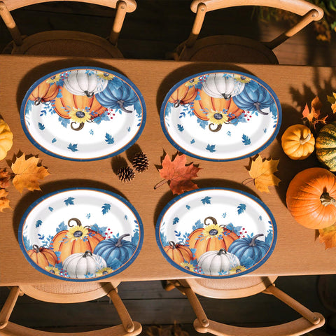 50Pcs Blue Pumpkin Oval Paper Plates - Grencian