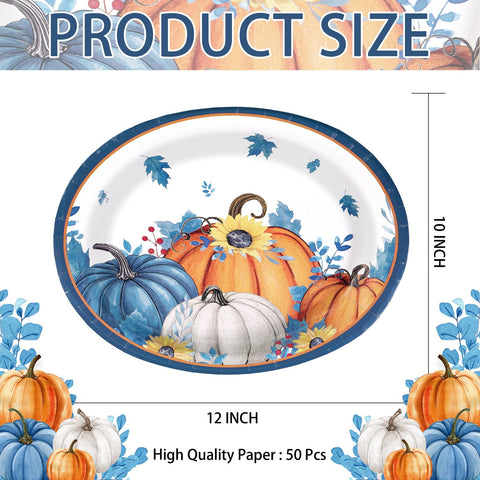 50Pcs Blue Pumpkin Oval Paper Plates - Grencian