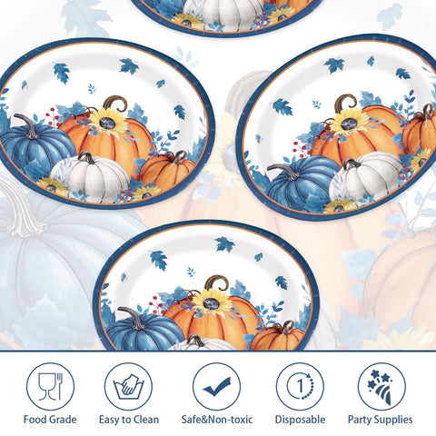 50Pcs Blue Pumpkin Oval Paper Plates - Grencian