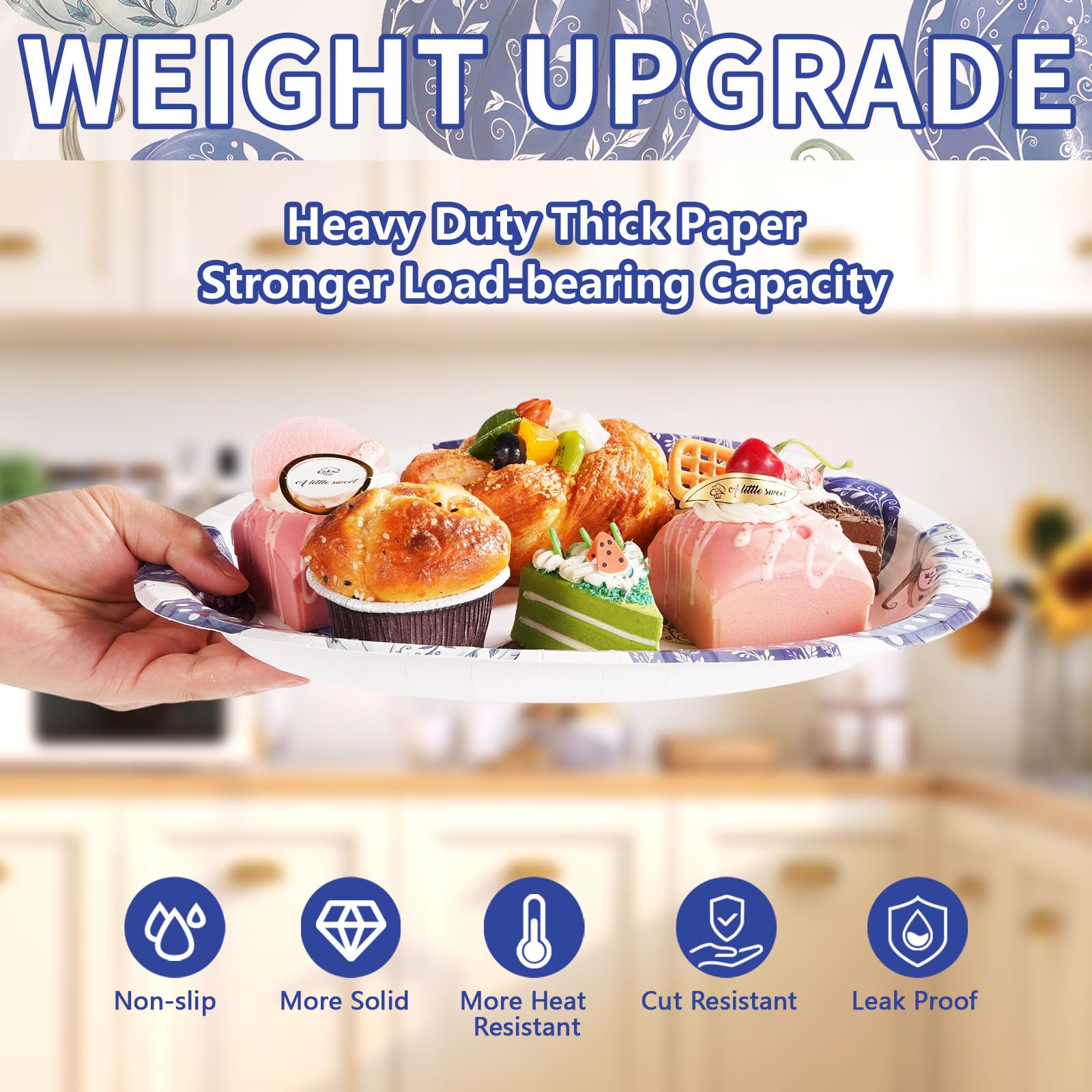 50Pcs Blue White Pumpkin Oval Paper Plates - Grencian