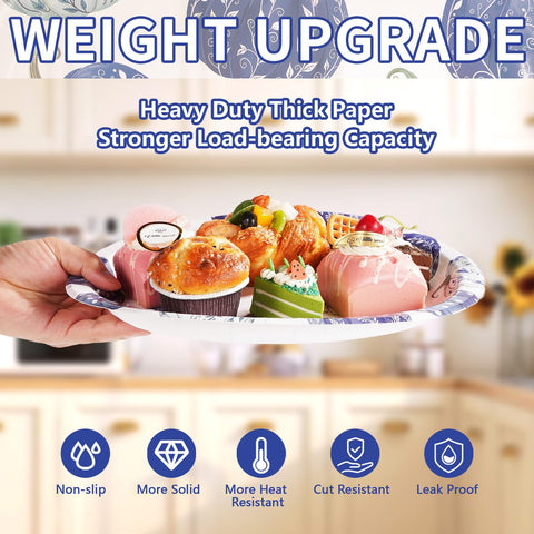 50Pcs Blue White Pumpkin Oval Paper Plates - Grencian