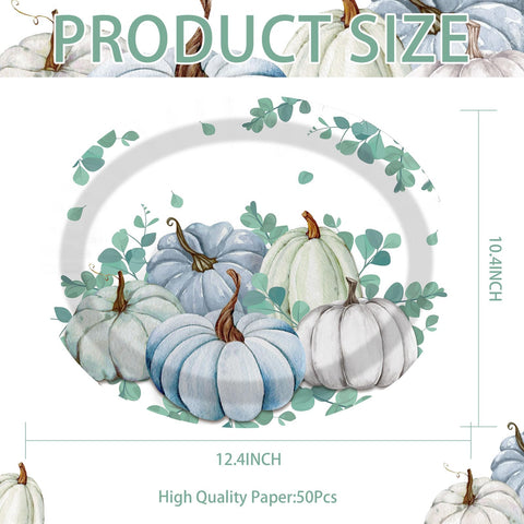 50Pcs Blue and White Pumpkin Oval Paper Plates - Grencian