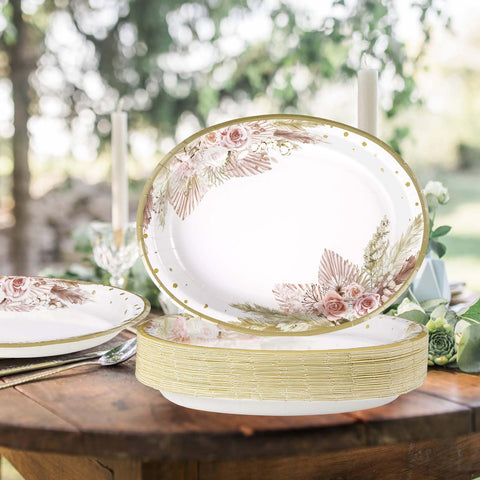 50Pcs Boho Oval Paper Plates - Grencian