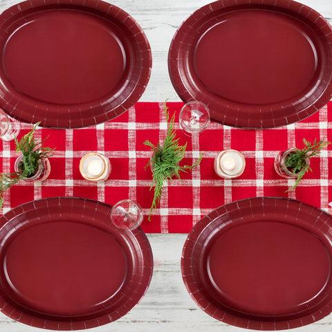 50Pcs Burgundy Oval Paper Plates - Grencian