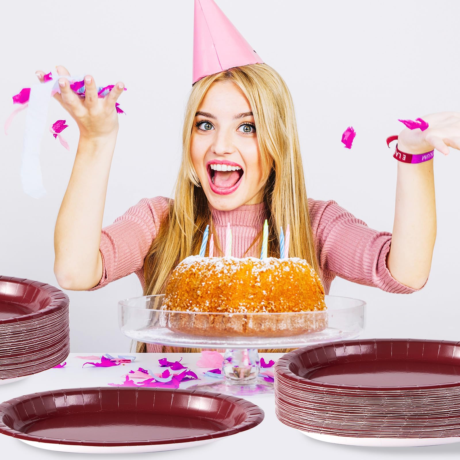 50Pcs Burgundy Oval Paper Plates - Grencian