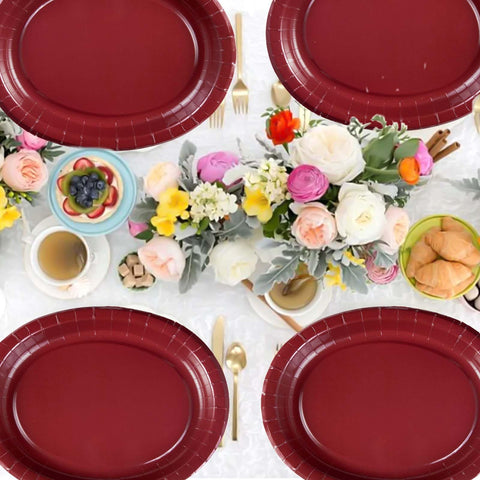 50Pcs Burgundy Oval Paper Plates - Grencian