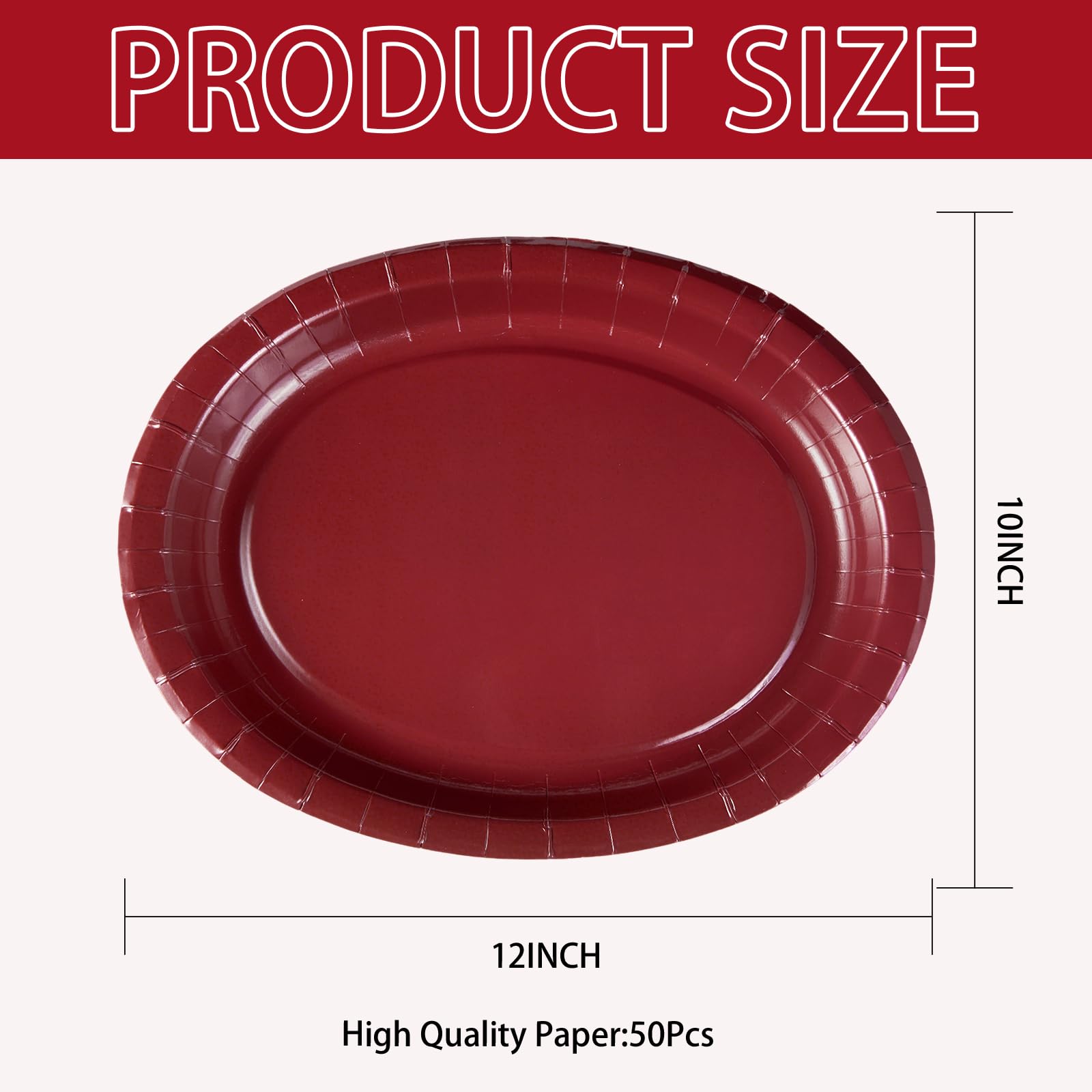 50Pcs Burgundy Oval Paper Plates - Grencian