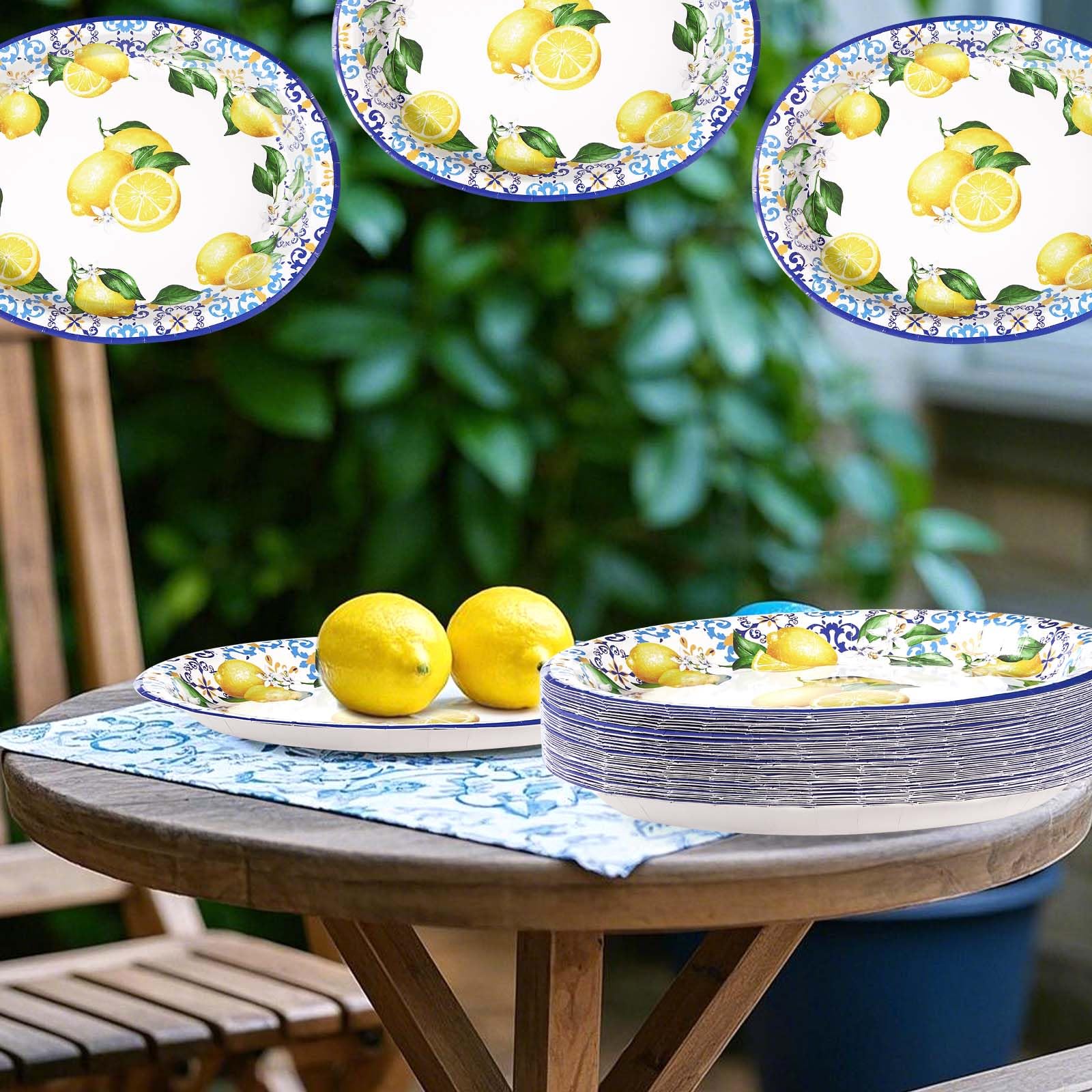 50Pcs Capri Lemon Oval Paper Plates - Grencian