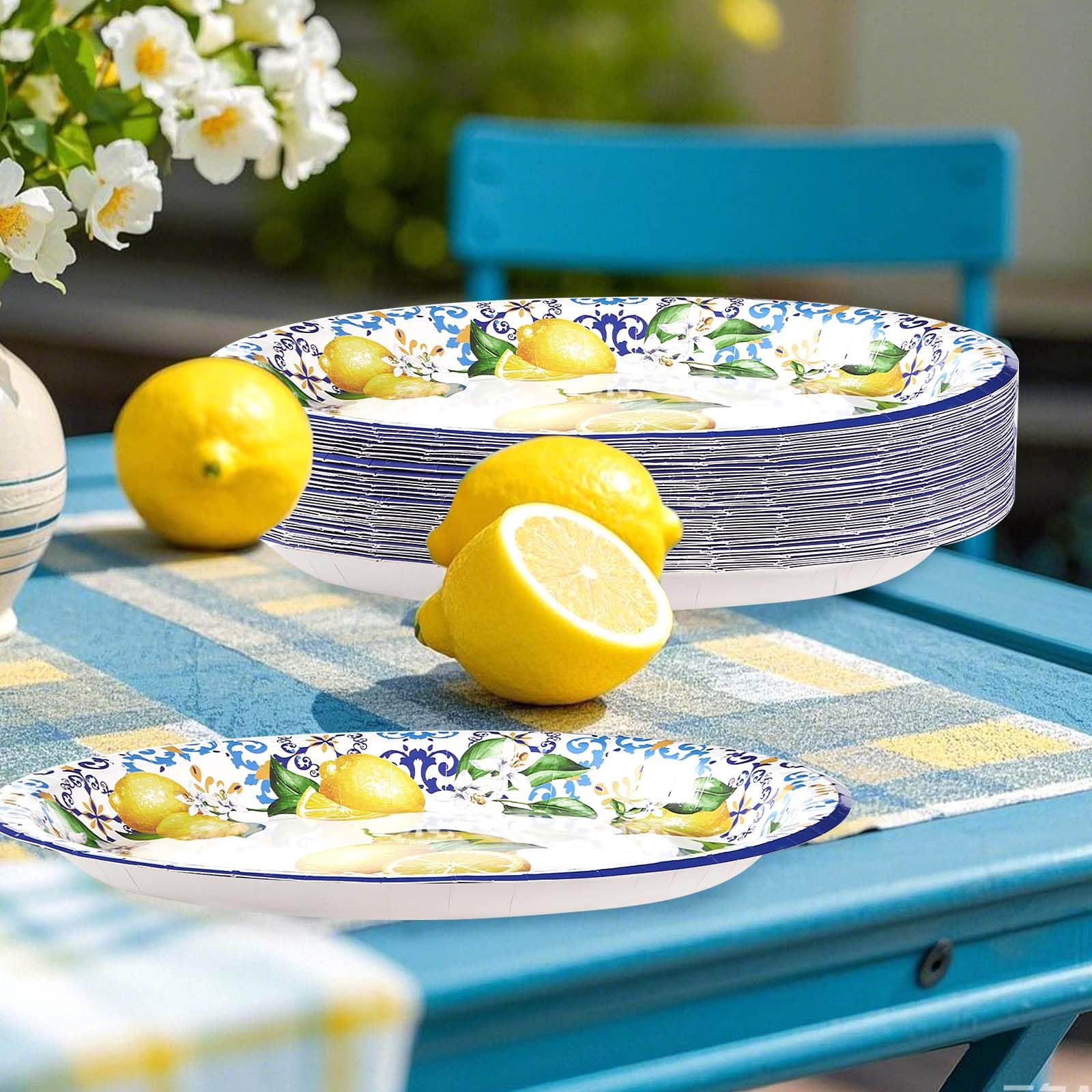 50Pcs Capri Lemon Oval Paper Plates - Grencian