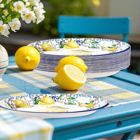 50Pcs Capri Lemon Oval Paper Plates - Grencian