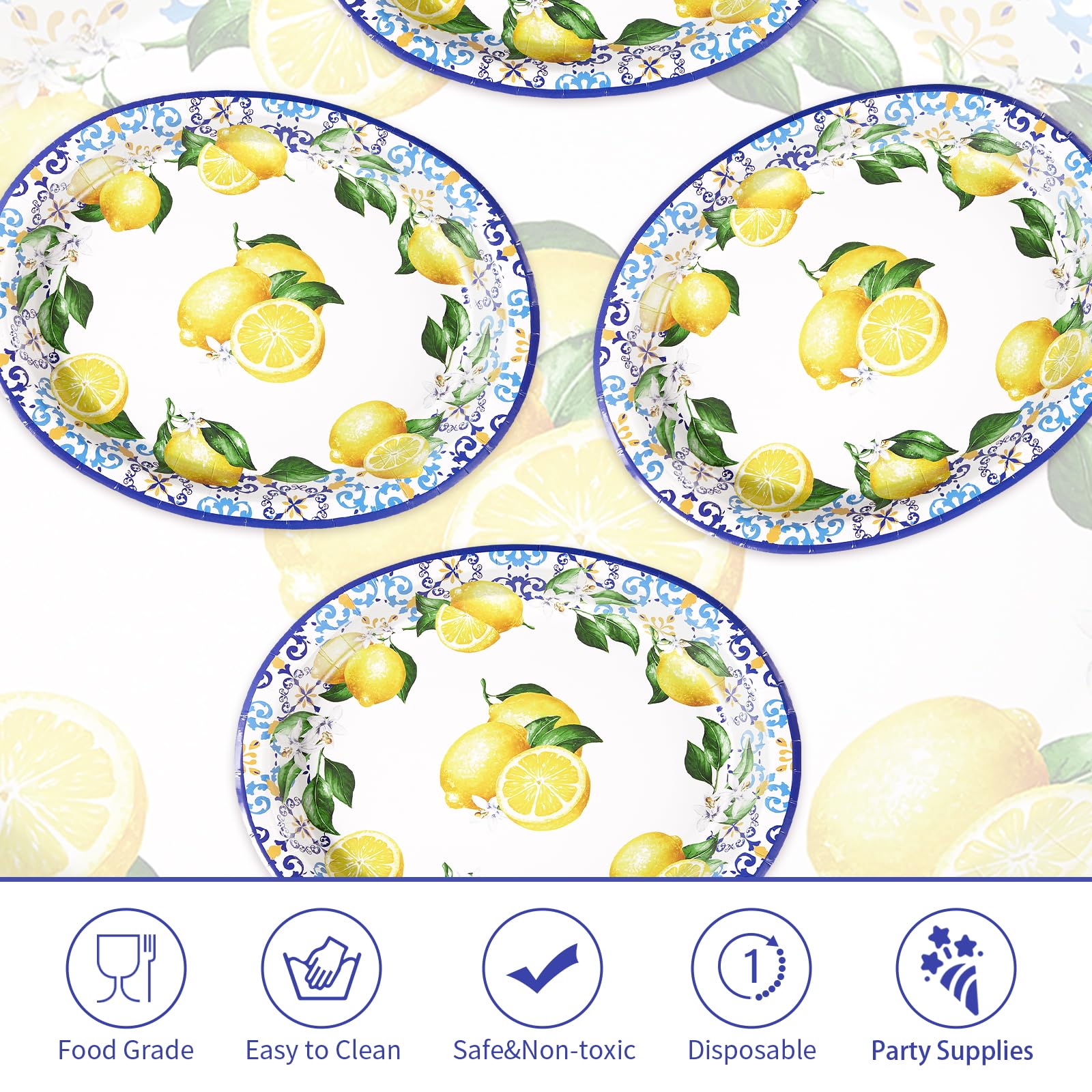 50Pcs Capri Lemon Oval Paper Plates - Grencian
