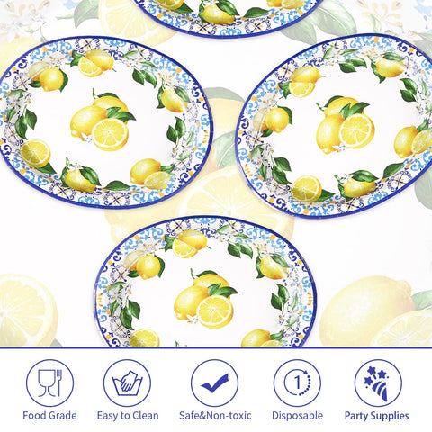 50Pcs Capri Lemon Oval Paper Plates - Grencian