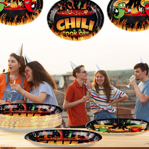 50Pcs Chili Cook Off Oval Paper Plates - Grencian