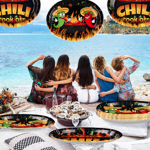 50Pcs Chili Cook Off Oval Paper Plates - Grencian