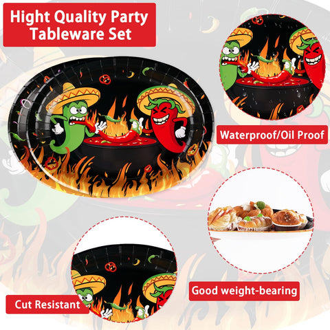 50Pcs Chili Cook Off Oval Paper Plates - Grencian