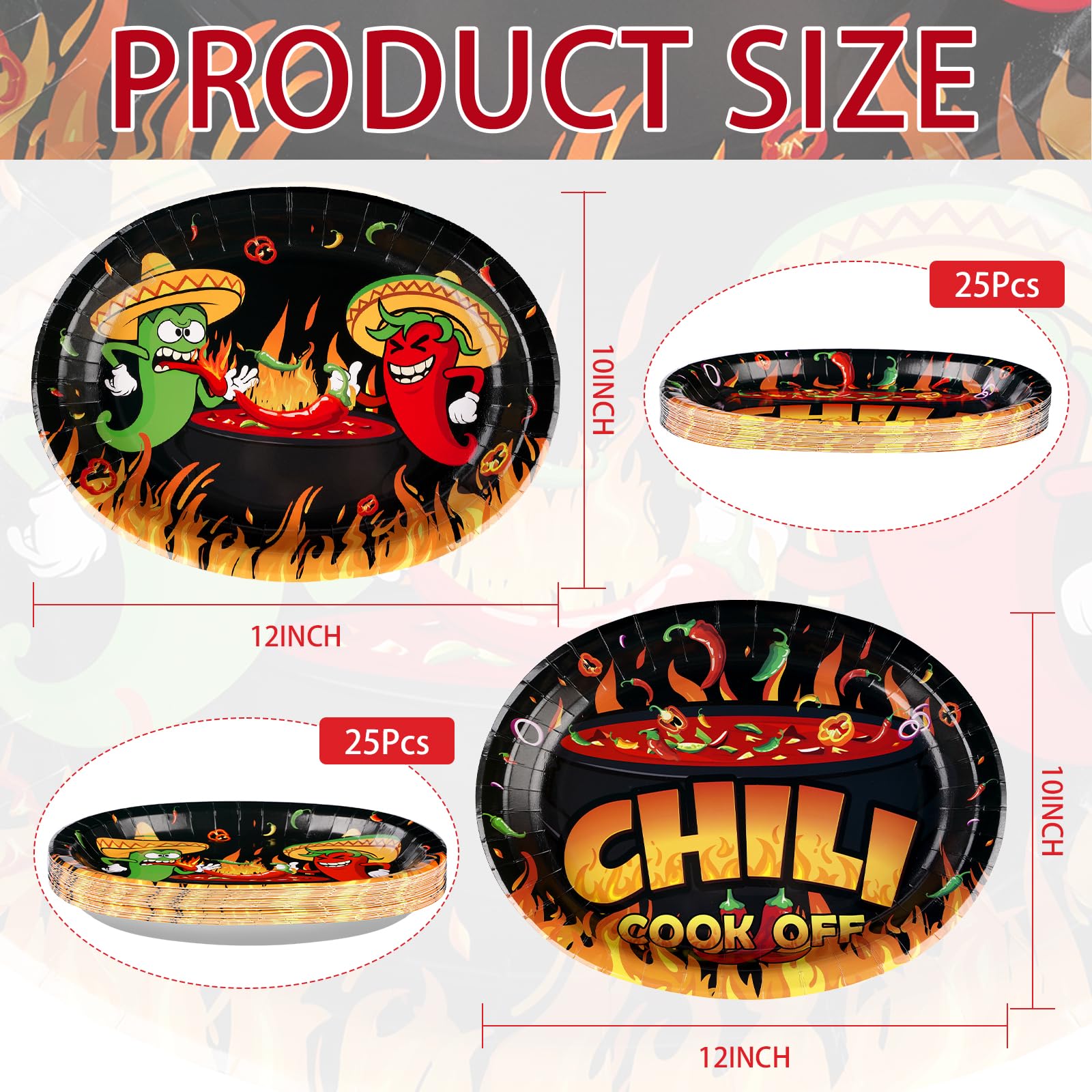 50Pcs Chili Cook Off Oval Paper Plates - Grencian