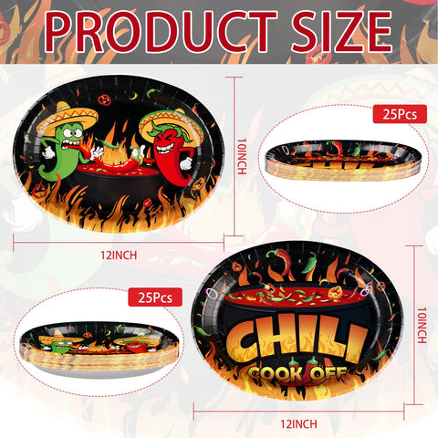 50Pcs Chili Cook Off Oval Paper Plates - Grencian