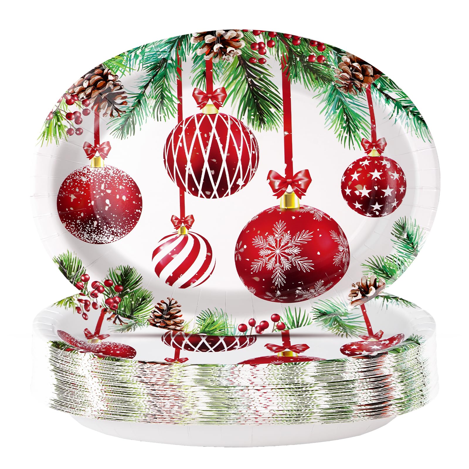50Pcs Christmas Ball Oval Paper Plates - Grencian