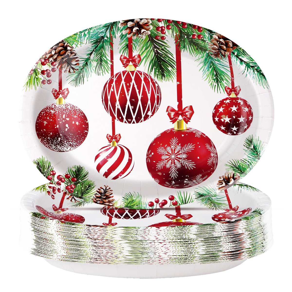 50Pcs Christmas Ball Oval Paper Plates - Grencian