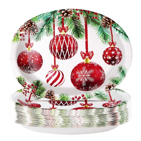 50Pcs Christmas Ball Oval Paper Plates - Grencian