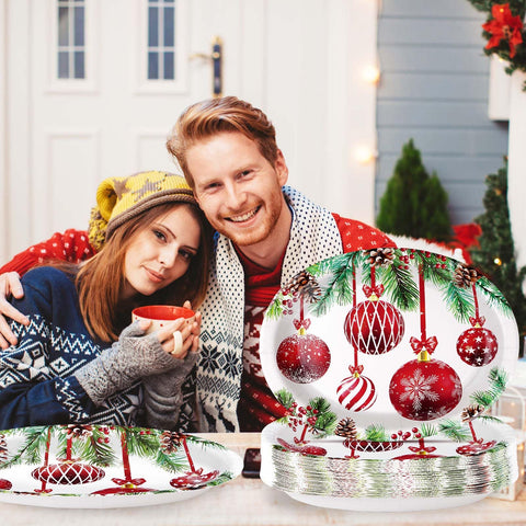 50Pcs Christmas Ball Oval Paper Plates - Grencian
