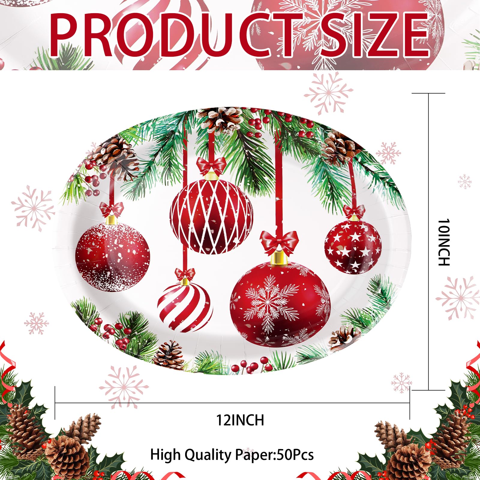 50Pcs Christmas Ball Oval Paper Plates - Grencian