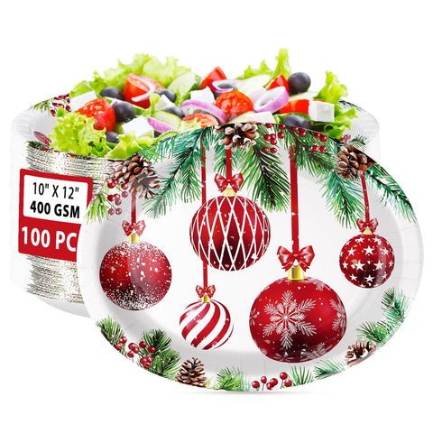 100 Pcs Christmas Balls Oval Paper Plates - Grencian