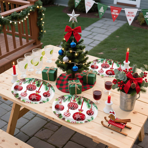 100 Pcs Christmas Balls Oval Paper Plates - Grencian