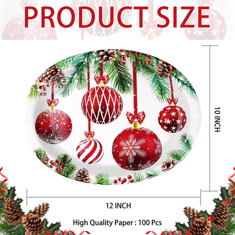 100 Pcs Christmas Balls Oval Paper Plates - Grencian