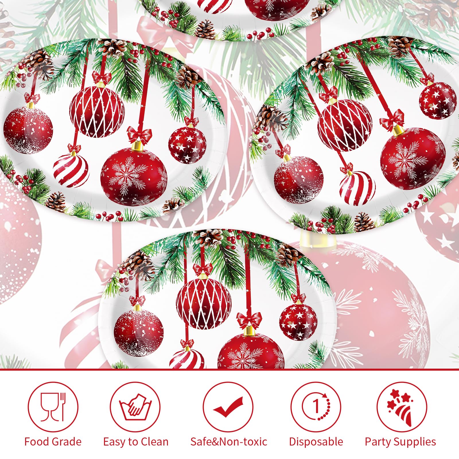 100 Pcs Christmas Balls Oval Paper Plates - Grencian